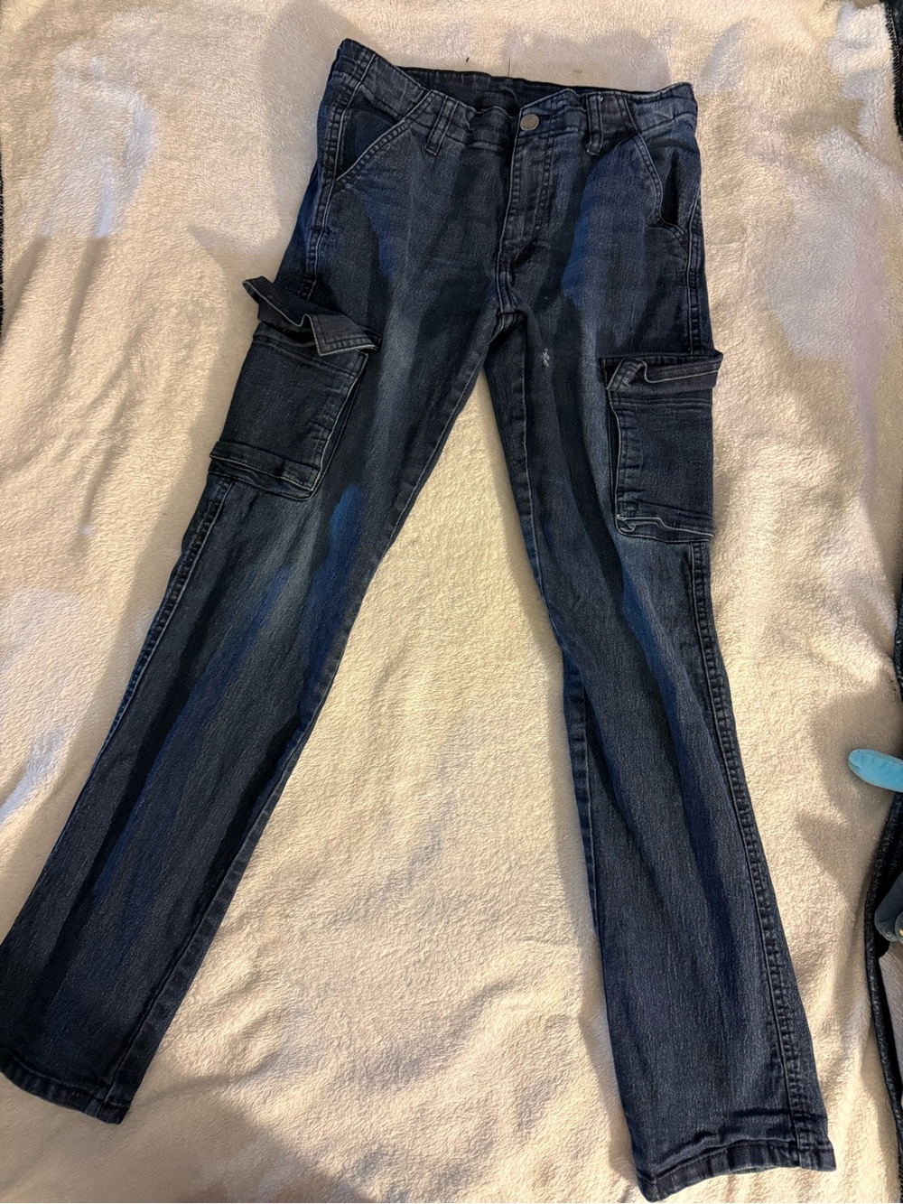 Boys Dark Blue Cargo Jeans